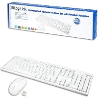 Logilink Tastatur Maus Kombination Funk, Volle Größe (100%), Kabellos, USB, Weiß, Maus enthalten