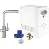 GROHE Blue Professional Einhand-Spültischarmatur Set, Ausladung 223mm, L-Auslauf, mit Filter- und Kühlfunktion, herausziehbar, 31326DC2, Farbe: Supersteel
