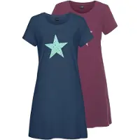 Vivance Nachthemd DREAMS, Damen, Gr. 32/34, N-Gr, bunt (bordeaux, marine), Single Jersey, Obermaterial: 100% Baumwolle, Basic, kurz, Kleider Nachthemd, mit Sternenprint, Topseller