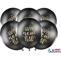Party Deco Balloons 30cm, Happy New Year, Pastel Black (1 pkt / 50 pc.)