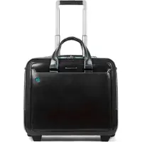 Piquadro Black Square Briefcase with wheels 2 compartments black