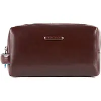 Piquadro Toilettenbeutel - Leder - Blaues Quadrat - braun