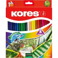 Kores Buntstifte "Akuarelle", dreieckig, 24er Etui aus Lindenholz, 3-eckige Triangular-Form, mit Wasser