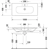 Duravit Möbelwaschtisch Viu 234410, 1030 mm, mit Überlauf, mit Hahnlochbank, 1 Hahnloch, 2344100000