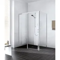 Kermi Duschtür Gleittür 2-teilig bodenfrei mit Festfeld rechts für Nische und Ecke „LIGA“ 200 cm Glas Klar, Profile Silber Mattglanz, Schiebetür zweiteilig