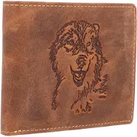 Green Burry Greenburry Geldbörse Herren Leder braun antik Vintage mit Wolf Motiv Prägung Portemonnaie 12,5 x 9,5cm 1705-WULF-25