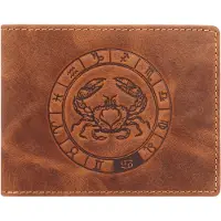 Greenburry Geldbörse Herren Leder braun antik Vintage mit Sternzeichen Motiv KREBS Prägung Portemonnaie 12,5 x 9,5cm