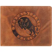 Greenburry Geldbörse Herren Leder braun antik Vintage mit Sternzeichen Motiv STIER Prägung Portemonnaie 12,5 x 9,5cm
