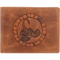 Greenburry Geldbörse Herren Leder braun antik Vintage mit Sternzeichen Motiv SKORPION Prägung Portemonnaie 12,5 x 9,5cm