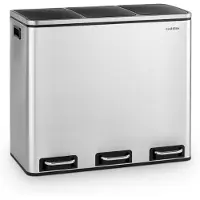 Klarstein Grandmaster Trash Mülleimer Treteimer Mülltrenner, 54 Liter Volumen mit 3 x 18 Liter Eimer, Recycling, Material: PP / Edelstahlgehäuse, Tragegriffe, Edelstahl gebürstet / schwarz