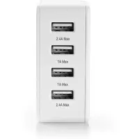 Nedis Netzladegerät - 24 W - 4x 2.4 A - Anzahl der Ausgänge: 4 - 4x USB-A - Kein Kabel im Lieferumfang enthalten - Single Voltage Output - Weiss