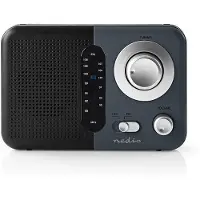 Nedis FM-Radio - Tragbare Ausführung - FM - Batteriebetrieben / Netzstromversorgung - Analog - 2.4 W - Scharz-weiß Monitor - Kopfhörerausgang - IP20 - Griff - Grau / Schwarz