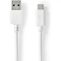 Nedis USB-Kabel - USB 3.2 Gen 1 - USB-A Stecker - USB-C Stecker - 60 W - 5 Gbps - Vernickelt - 2.00 m - Rund - PVC - Weiss - Box