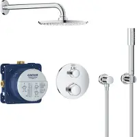 GROHE Duschsystem Unterputz Grohtherm 34732, mit Grohtherm Thermostat mit integrierter 2-Wege-Umstellung, Rainshower Cosmopolitan 210 Metall-Kopfbrause, runde Rosette, chrom