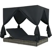 vidaXL Outdoor-Lounge-Bett mit Vorhängen Poly Rattan Grau