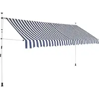 vidaXL Einziehbare Markise Handbetrieben 400 cm Blau/Weiß Gestreift