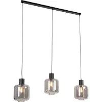 QAZQA - Design Hängelampe I Pendellampe I Pendelleuchte schwarz mit Rauchglas 3-flammig-Licht 161,5 cm - Qara I Wohnzimmer I Schlafzimmer - Länglich - LED geeignet E27