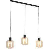 QAZQA - Design Hängelampe I Pendellampe I Pendelleuchte schwarz mit Braunglas 3-flammig-Licht 161,5 cm - Qara I Wohnzimmer I Schlafzimmer - Länglich - LED geeignet E27