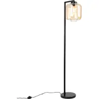 QAZQA Design Stehleuchte Schwarz mit Braunglas Qara