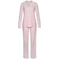 Vivance Pyjama DREAMS, Damen, Gr. 32/34, rosa (rosa, weiß), Single Jersey, Obermaterial: 100% Baumwolle, kariert, klassisch lang, V-Ausschnitt, eingesetzt, Homewear-Sets Pyjama, mit feinem Karo-Muster