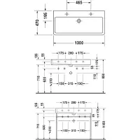 Duravit Waschtisch VERO m ÜL HLB 1000x470mm geschl 2 HL we