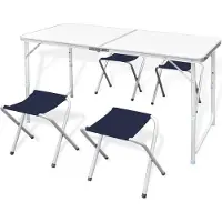 vidaXL Faltbarer Campingtisch-set Mit 4 Höhenverstellbaren Hockern 120x60 Cm