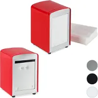Relaxdays 2 x Serviettenspender Retro rot Rot,Silber