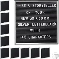 Relaxdays 10 x Letterboard 30 x 30 cm silber Schwarz,Silber