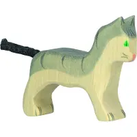 Holztiger Katze aus Holz - klein, grau