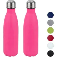 Relaxdays 2 x Trinkflasche Edelstahl pink Pink,Schwarz,Silber