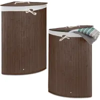 Relaxdays 2x Eckwäschekorb Bambus, braun Weiß,Braun