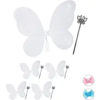 Relaxdays 5 x Feenflügel mit Zauberstab weiß Weiß,Silber