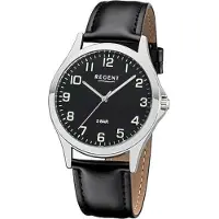 Regent 1112420 Herrenuhr 39 mm Schwarz Silber Leder 5 BAR