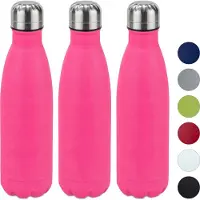 Relaxdays 3 x Trinkflasche Edelstahl pink Pink,Schwarz,Silber