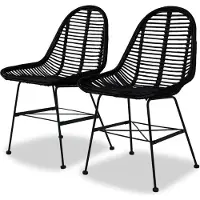 vidaXL Esszimmerstühle 2 Stk. Natur Rattan Schwarz