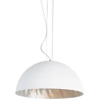 QAZQA - Moderne Hängelampe I Pendellampe I Halbrund Pendelleuchte weiß mit Silber 50cm - Magna I Wohnzimmer I Schlafzimmer - Kunststoff Rund - LED geeignet E27