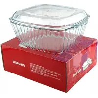Pasabahce Borcam 2-Teilig Glasschale mit Glasdeckel, 1150 cc, D: 20,4cm Quadrat Auflaufform-Set