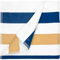 The One Towelling Handtuch 'Stripe' T1-STRIPE navy blue/gold/white 90 x 190 cm