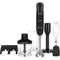 H.Koenig MIX 75 Stabmixer Set 4in1, Edelstahlgehäuse, 750 Watt, 0,5 l Behälter, 6 Geschwindigkeiten, Universalzerkleinerer-Zubehör