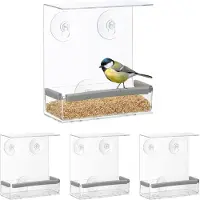 Relaxdays 4 x Vogelfutterhaus für Fenster Transparent,Grau