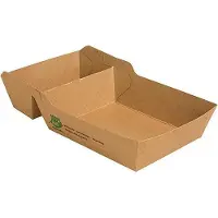 Papstar 7 X 80 Pommes-Frites-Trays, Pappe "pure" 2-geteilt 3,8 cm x 8,5 cm x 15,5 cm braun "100% Fair" extra groß