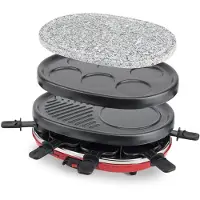 H.Koenig Raclettegerät Multifunktion 8 Personen Professionell RP412, Naturstein, 6 Mini-Pfannkuchen, Grill, Käsefondue-Raclette