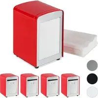 Relaxdays 5 x Serviettenspender Retro rot Rot,Silber