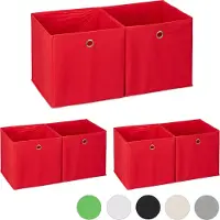 Relaxdays 6 x Aufbewahrungsbox Stoff rot Rot