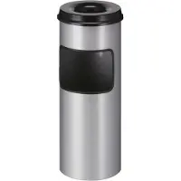 HygieneShopBasics Ascher-Papierkorb 30 Liter offen mit Löscher und Einwurföffnung Aluminium/schwarz