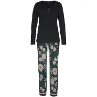 s.Oliver Pyjama mehrfarbig Gr. 32/34 für Damen. Mit Zier-Knopfleiste und Allover-Druck. Gerade. Nachhaltig.