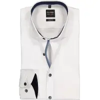 Olymp Businesshemd "Level Five body fit", Herren, Gr. 40, N-Gr, weiß, Web, Obermaterial: 97% Baumwolle, 3% Elastolefin, körpernah, 2-Knopf-Manschette, Hemden Businesshemd, mit extralangem Arm