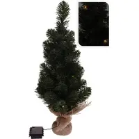Koopman Weihnachtsbaum künstlich grün 60cm LED Jutesack Christbaum Weihnachtslicht Timer