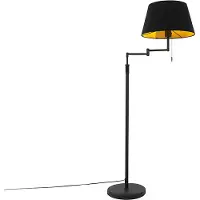 QAZQA Stehlampe Schwarz mit Schwarzem Schirm und Verstellbarem Arm Ladas