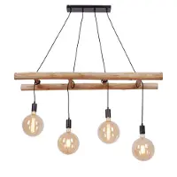 JUST LIGHT Pendellampe EDGAR Eukalyptusholz Kombination aus Holz & lackiertem Eisen schwarz Wohnbereich, z.B. Wohnzimmer, Esszimmer, Schlafzimmer